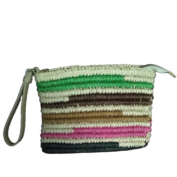New Women’s Corded Striped Straw Beach Pouch/Wristlet/Wallet Multi-Color Stripes - Picture 9 of 13